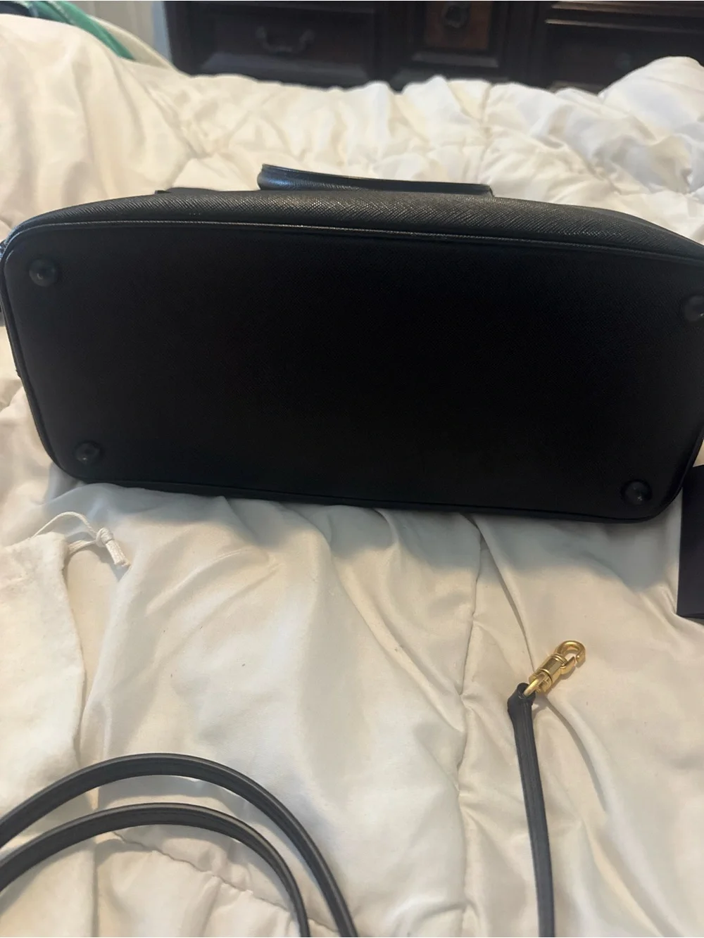 Prada Black Saffiano Leather Satchel with Gold Hardware